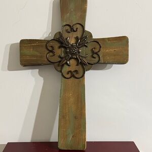 Decorative Wooden Cross with Metal Accent
